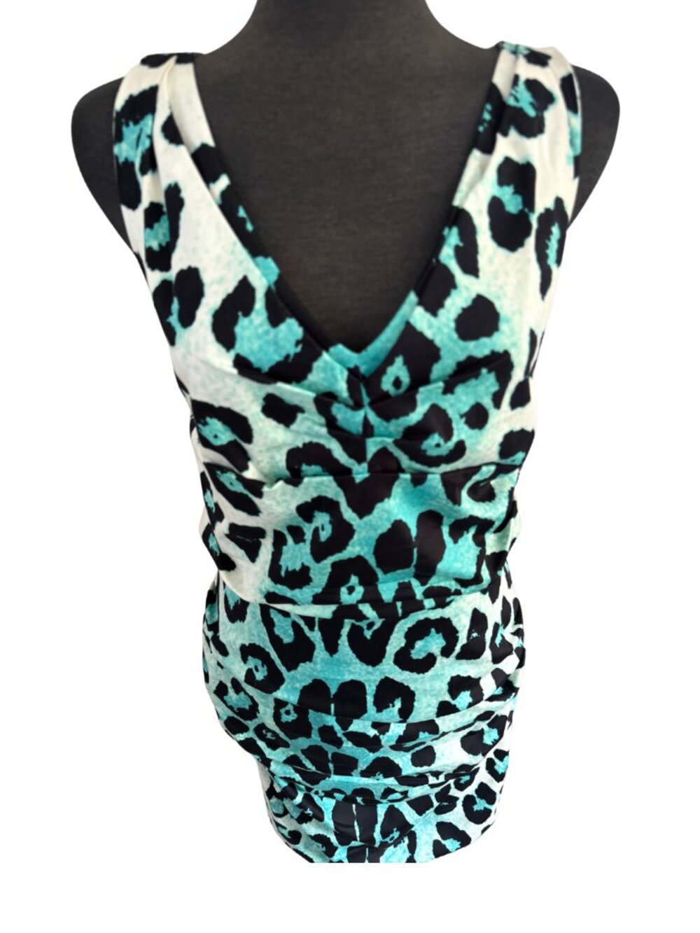 Samantha Sung New York Teal Leopard Print Midi Dress Size 8 - Picture 4 of 15